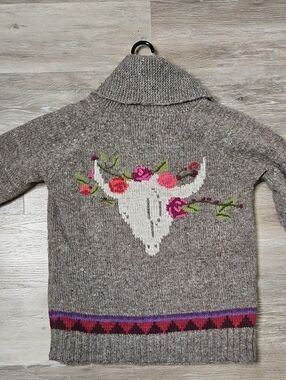 Lost Horizons Floral And Skull Wool Button Down Sweater XS